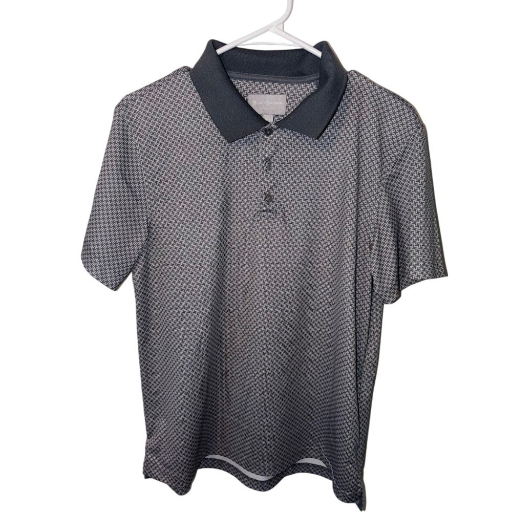 Hickey Freeman New York Mens Small Polo Shirt Grey Geometric Short Sleeve